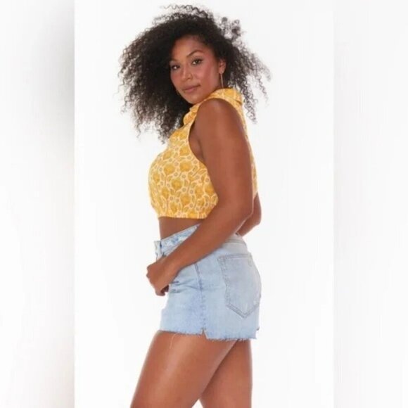 Show Me Your Mumu Camden Collared Button Sleeveless Yellow Floral Top Women XL - Picture 3 of 15